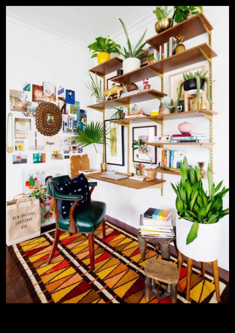 Puteți sugera Idei de decor de birou Boho pentru un birou de acasă cu o notă globală?