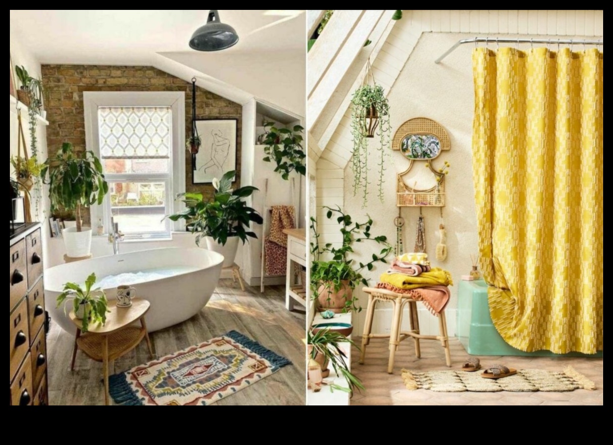 Care sunt câteva idei de decor boeme pentru baie cu elemente boho eclectice?